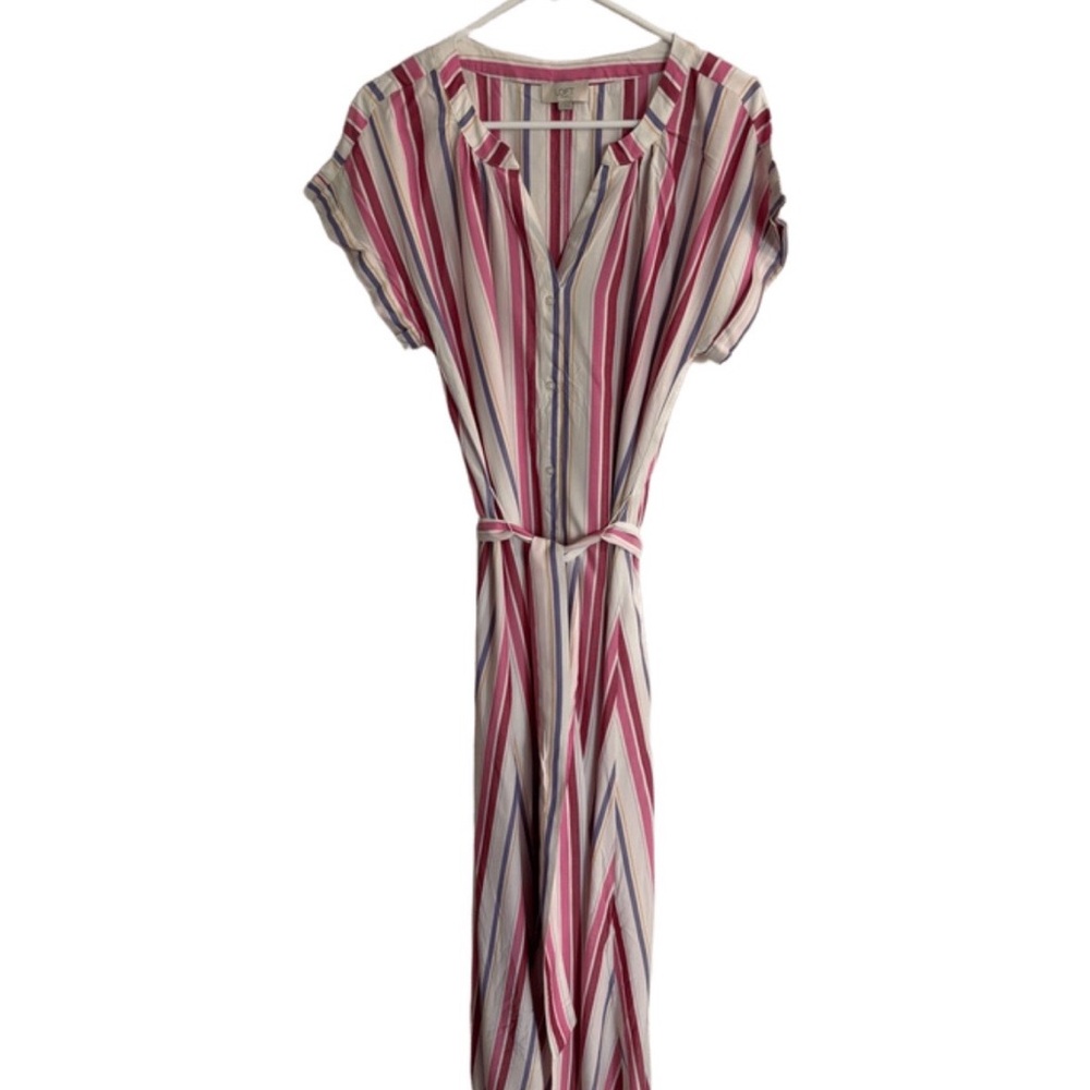 LOFT Pink and Blue Striped Maxi Dress